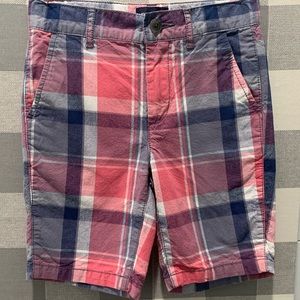Place, Navy and pink plaid boys dress shorts.